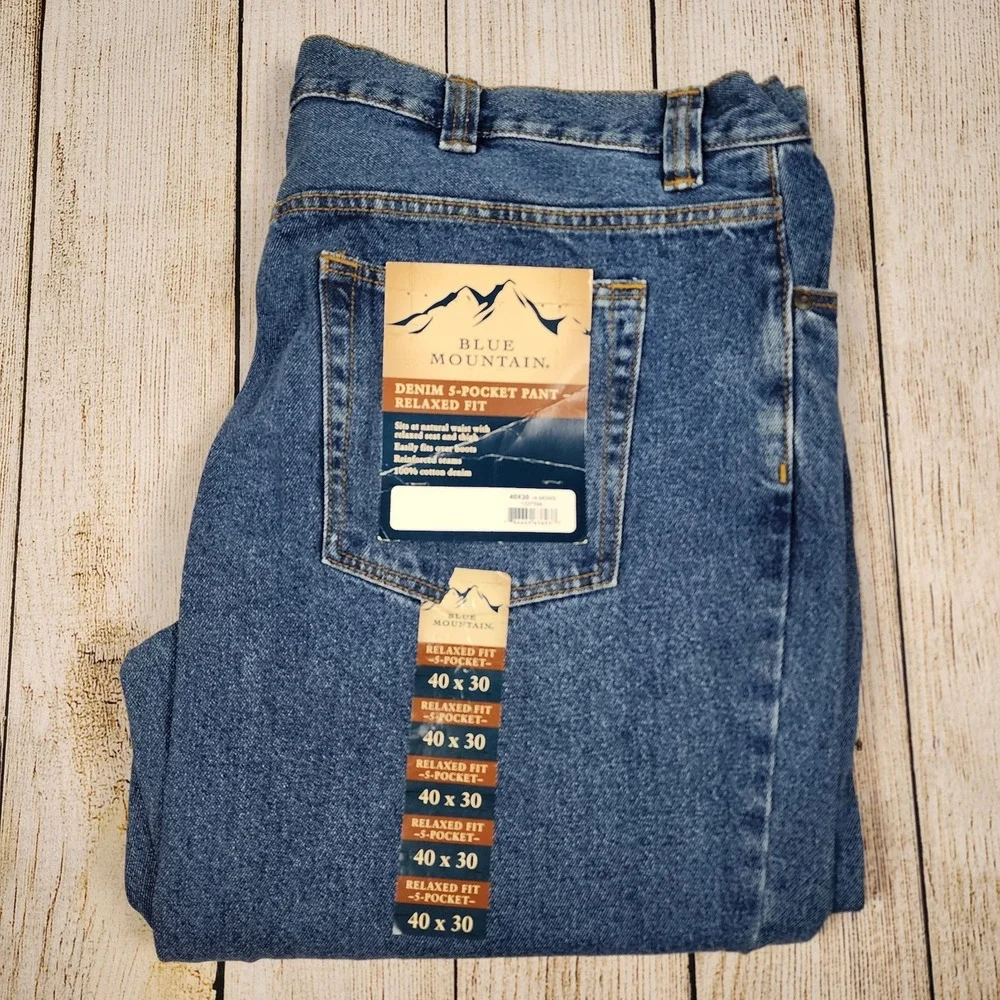 Blue Mountain Jeans Men's Size 40x30 Blue 5-Pocket Relaxed Fit NWT Denim